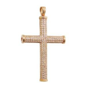 Colgante cruz premium, rosada, pavee, calada detras