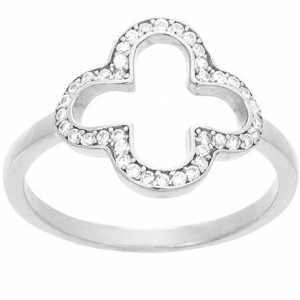 Anillo trebol calado blanco con piedras