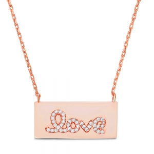 Conjunto rectangular love rosado y piedras blancas