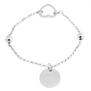 Pulsera medallita, corazon, con bolitas