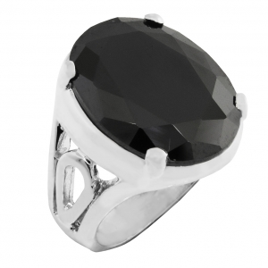 Anillo oval 20 x 15, piedra negra, platabella