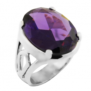 Anillo oval 20 x 15, piedra amatista, platabella