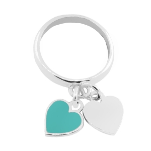 Anillo doble corazon, esmalte turquesa