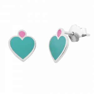 Par aros corazon, esmalte turquesa y rosa