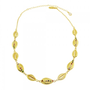 Chocker caracoles, amarillo, piedras multicolor