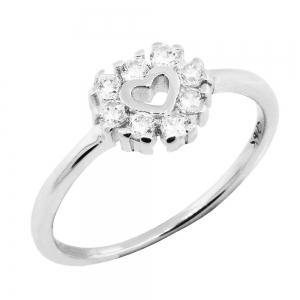 Anillo corazon, grifas, piedras blancas