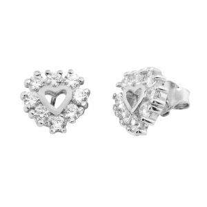 Par aros corazón piedras blancas 