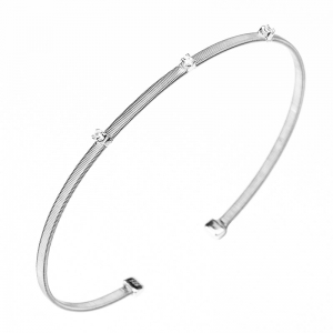 Esclava linea premium, hilo retorcido, 3 piedras, blanca
