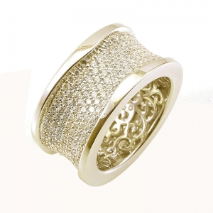 Anillo Premium, ancho, hundido, pavee, calado internamente, amarillo