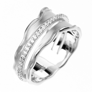 Anillo linea premium, blanco, ondeado, satinado, medio sin fin
