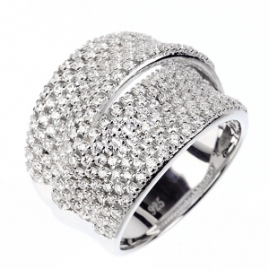 Anillo linea Premium, ancho, doble pavee, blanco