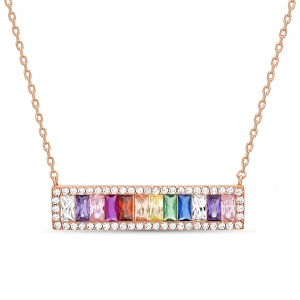 Conjunto barrita rosada con piedras baguettes multicolor