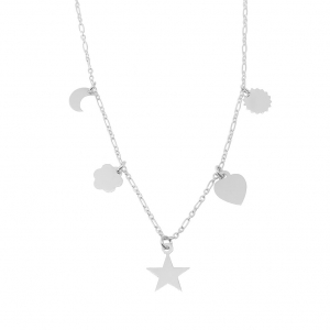 Conjunto luna, flor, estrella, corazon, sol, sin piedras. con extencion de 5 cm