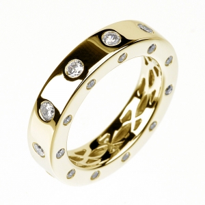Anillo linea premium, sin fin, piedras por todo el cuerpo, amarillo