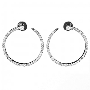 Par aros Premium, argollas, piedras blancas, con rodio negro