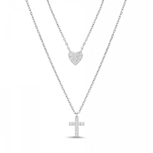 Conjunto doble, cruz y corazon pavee