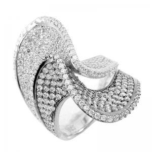 Anillo linea premium, ondeado, pavee, blanco y rodio negro