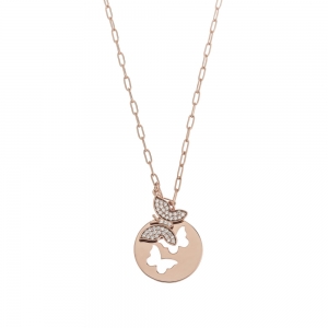 Conjunto rosado, dije mariposa pavee y medalla calada