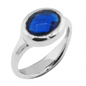 Anillo oval cuerpo moldeado, piedra azul, platabella