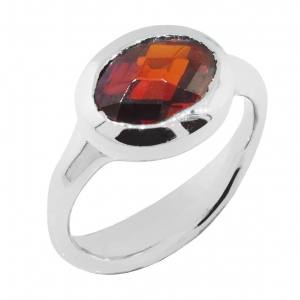 Anillo oval cuerpo moldeado, piedra roja, platabella