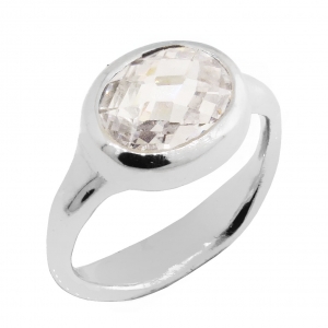 Anillo oval cuerpo moldeado, piedra blanca, platabella