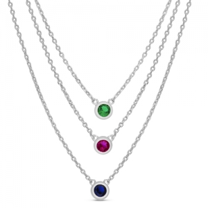 Conjunto triple con piedra azul, verde y rosada