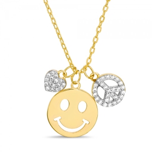 Conjunto smile, corazon y simbolo de la paz pavee, amarillo