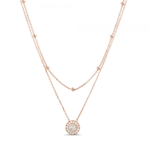 Conjunto doble, solitario, y cadena con bolitas, rosado