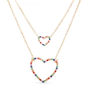 Conjunto doble rosado con corazones piedras multicolor