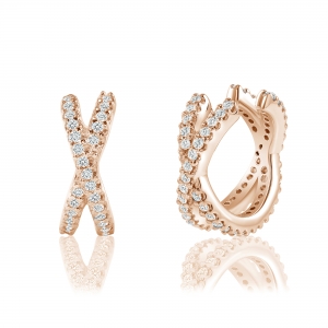 Par aros linea premium , argollas cruz, pavee, rosados, ajustables