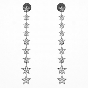 Par aros linea premium, largos con estrellas pavee, blancos