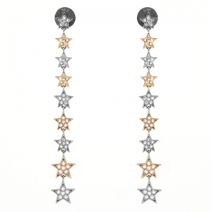 Par aros linea premium, largos con estrellas pavee, blancos y rosados