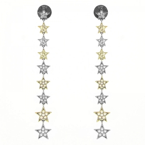 Par aros linea premium, largos con estrellas pavee, blancos y amarillos