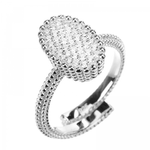 Anillo ovalado linea premium, bolitas, pavee, abierto, blanco