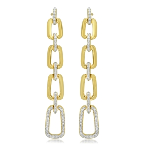 Par aros linea premium, colgantes, eslabones, piedras blancas, amarillos 