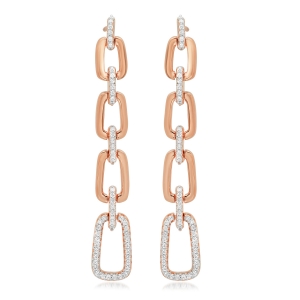 Par aros linea premium, colgantes, eslabones, piedras blancas, rosados