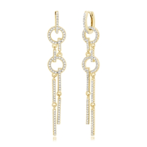 Par aros linea premium, largos, colgantes, circulos y barritas, amarillos