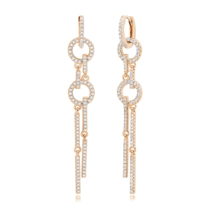 Par aros linea premium, largos, colgantes, circulos y barritas, rosados