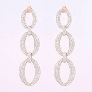 Par aros Largos linea premium, colgantes, ovalos rosados
