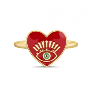 Anillo corazon , ojito, esmaltado, amarillo