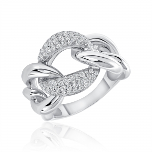Anillo linea premium, eslabones, centro pavee, con movimiento, blanco 