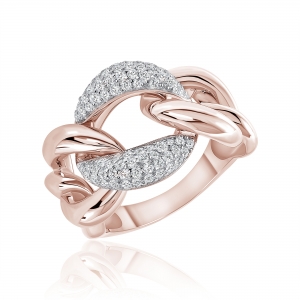 Anillo linea premium, eslabones, centro pavee, movimiento, rosado con frente blanco