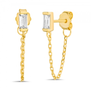 Par aros baguette con cadenita colgante, amarillos