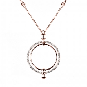 Conjunto Linea Premium, doble circulo, piedras blancas, con movimiento, piedras en la cadena, color rosado