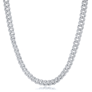 Gargantilla cuban link pavee con cierre cajon, blanca. Eslabon aprox 6 mm