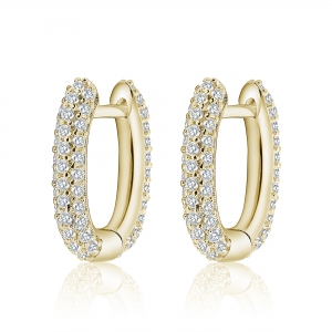 Par aros linea premium, argollitas, ovaladas, pavee amarillas. Largo aprox 13 mm