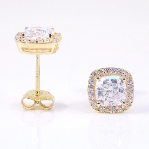 Par aros linea premium, piedra cuadrada, pegados, amarillos