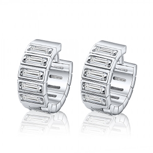Par aros linea premium, argollitas con piedras baguettes, blancas