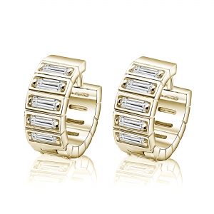 Par aros linea premium, argollitas con piedras baguettes, amarillos
