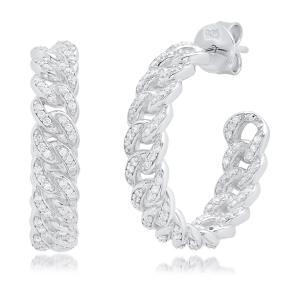 Par aros linea premium, argollas, eslabonadas, pavee, blancas